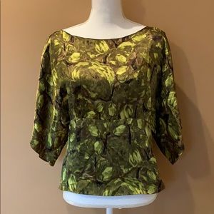 Green Kenar 100% silk top blouse woman’s Medium